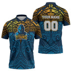Personalized Gold Coast Titans Zipper Polo Shirt Polynesian Tribal Pattern Style