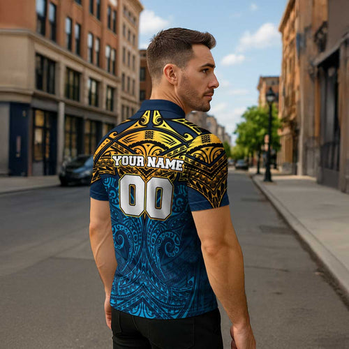 Personalized Gold Coast Titans Zipper Polo Shirt Polynesian Tribal Pattern Style