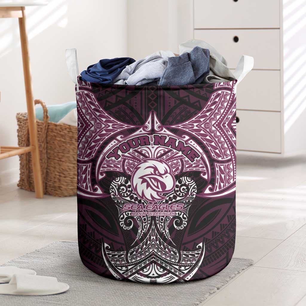 Personalized Manly Warringah Sea Eagles Laundry Basket Polynesian Tribal Pattern Style