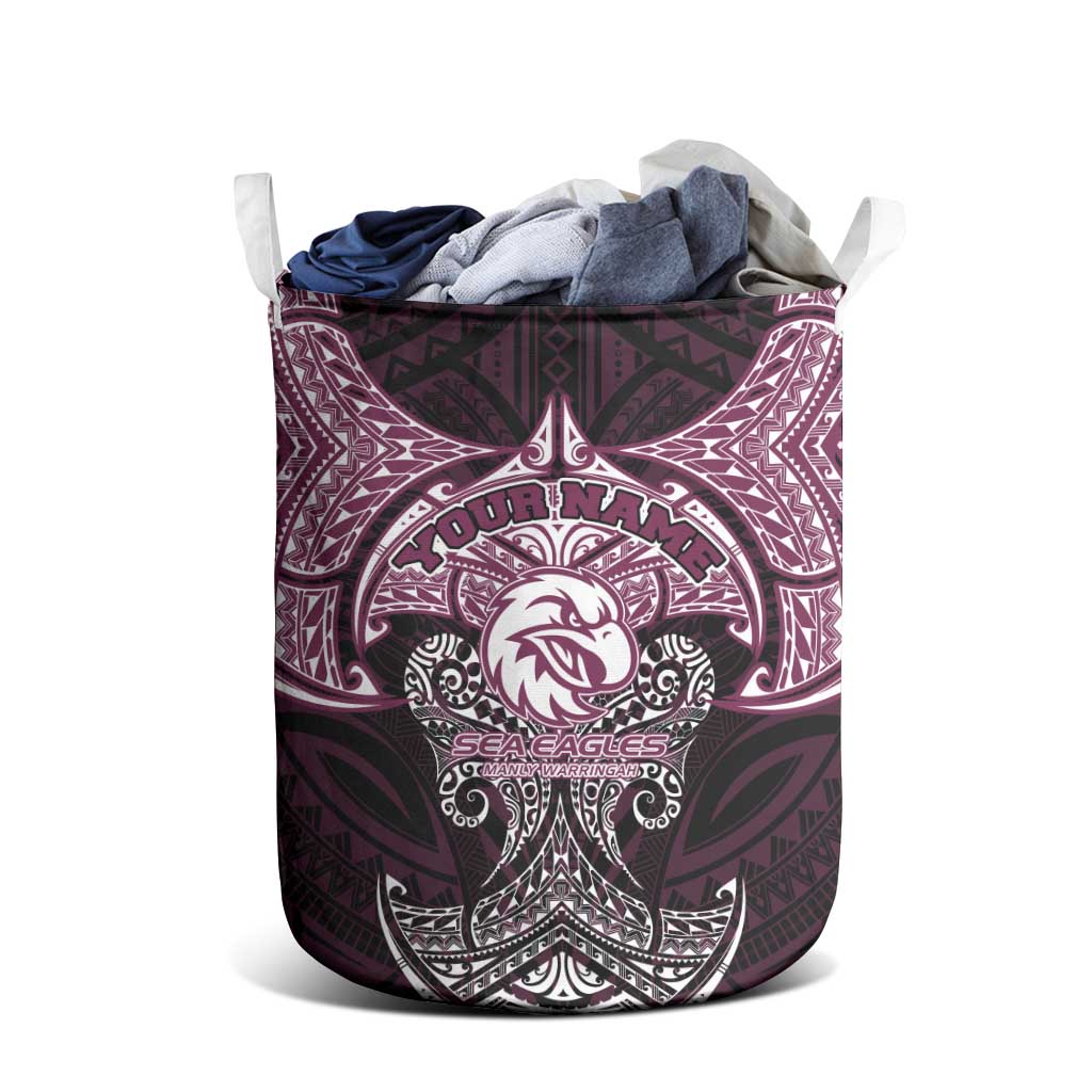 Personalized Manly Warringah Sea Eagles Laundry Basket Polynesian Tribal Pattern Style