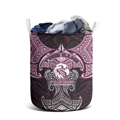 Personalized Manly Warringah Sea Eagles Laundry Basket Polynesian Tribal Pattern Style