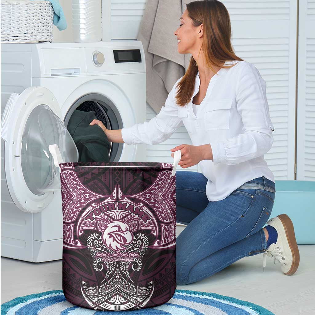 Personalized Manly Warringah Sea Eagles Laundry Basket Polynesian Tribal Pattern Style