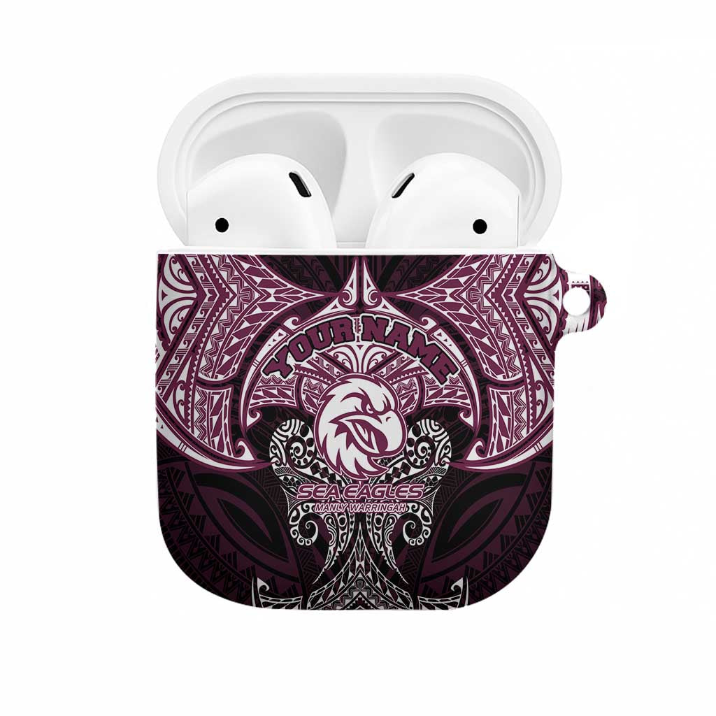 Personalized Manly Warringah Sea Eagles AirPods Case Polynesian Tribal Pattern Style
