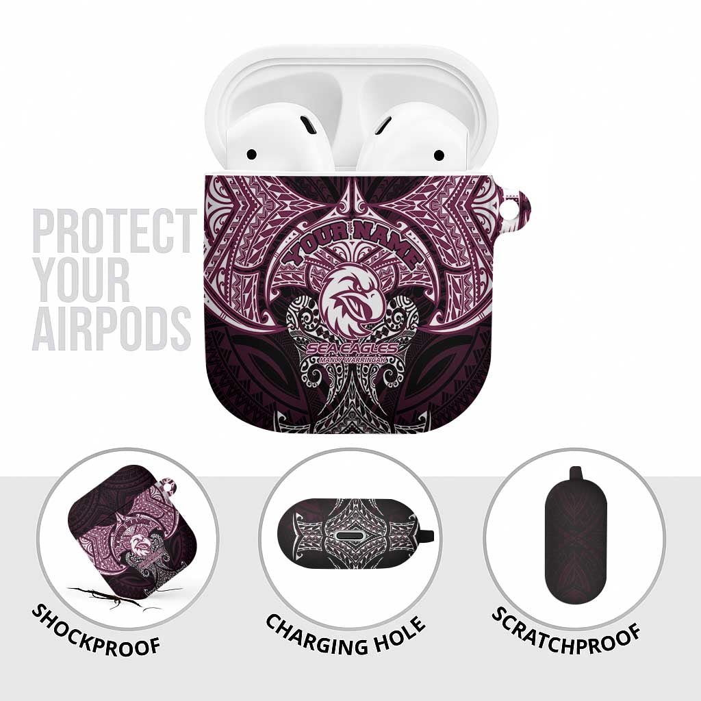 Personalized Manly Warringah Sea Eagles AirPods Case Polynesian Tribal Pattern Style