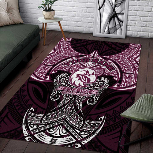 Personalized Manly Warringah Sea Eagles Area Rug Polynesian Tribal Pattern Style