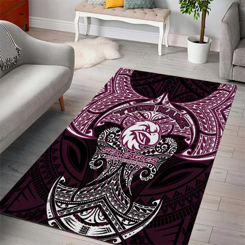 Personalized Manly Warringah Sea Eagles Area Rug Polynesian Tribal Pattern Style
