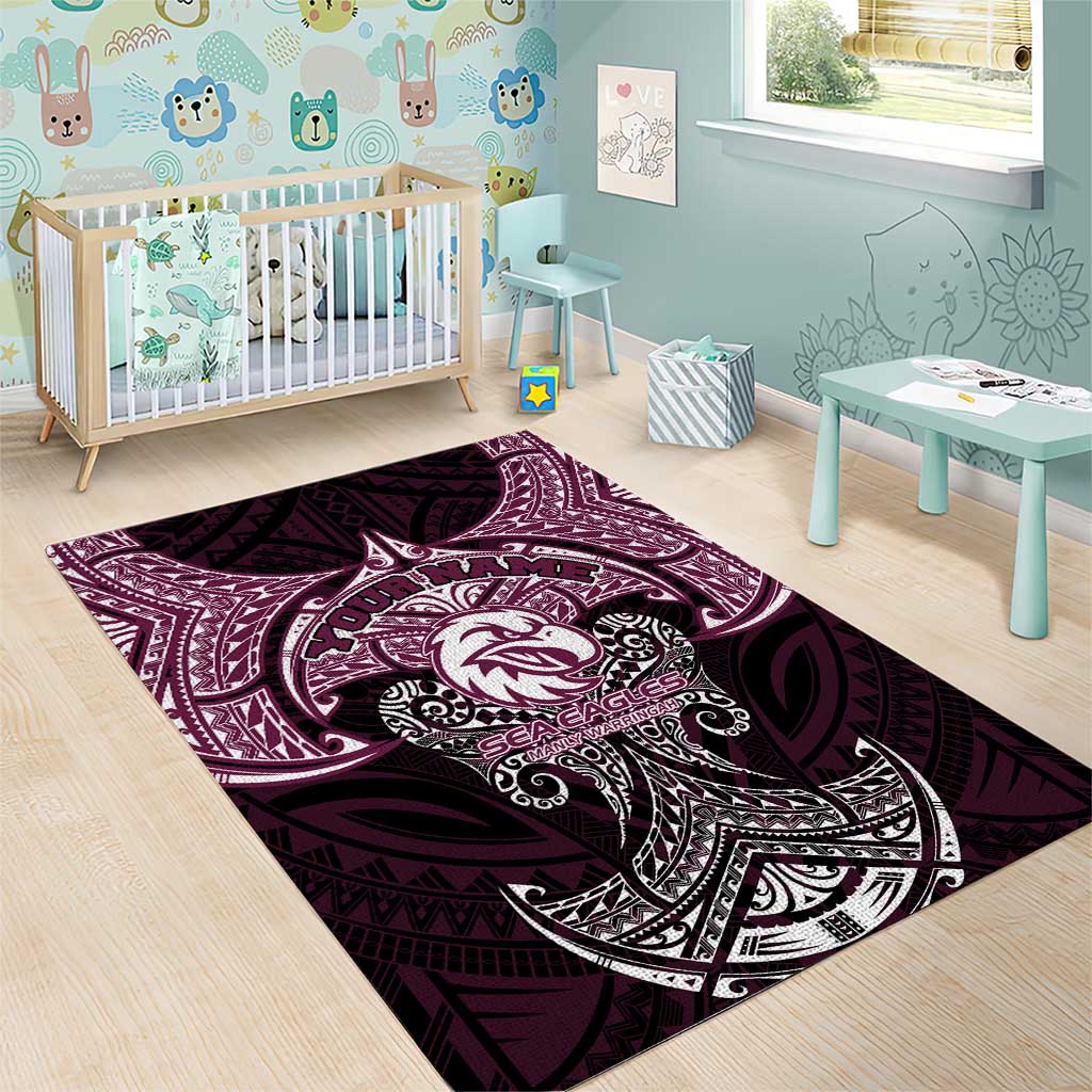 Personalized Manly Warringah Sea Eagles Area Rug Polynesian Tribal Pattern Style