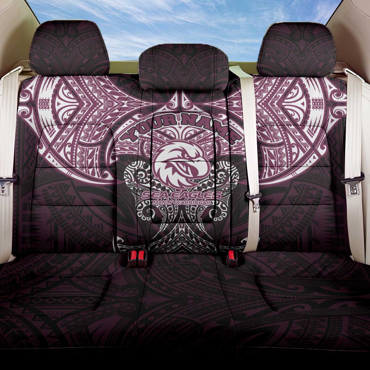 Personalized Manly Warringah Sea Eagles Back Car Seat Cover Polynesian Tribal Pattern Style