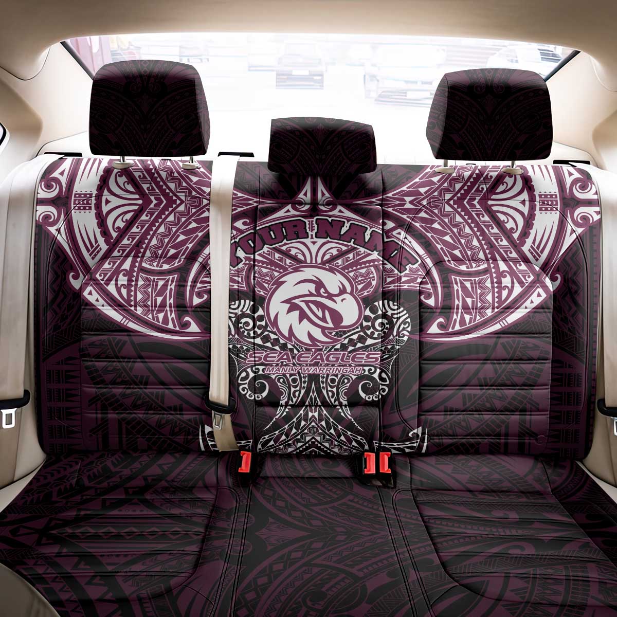 Personalized Manly Warringah Sea Eagles Back Car Seat Cover Polynesian Tribal Pattern Style