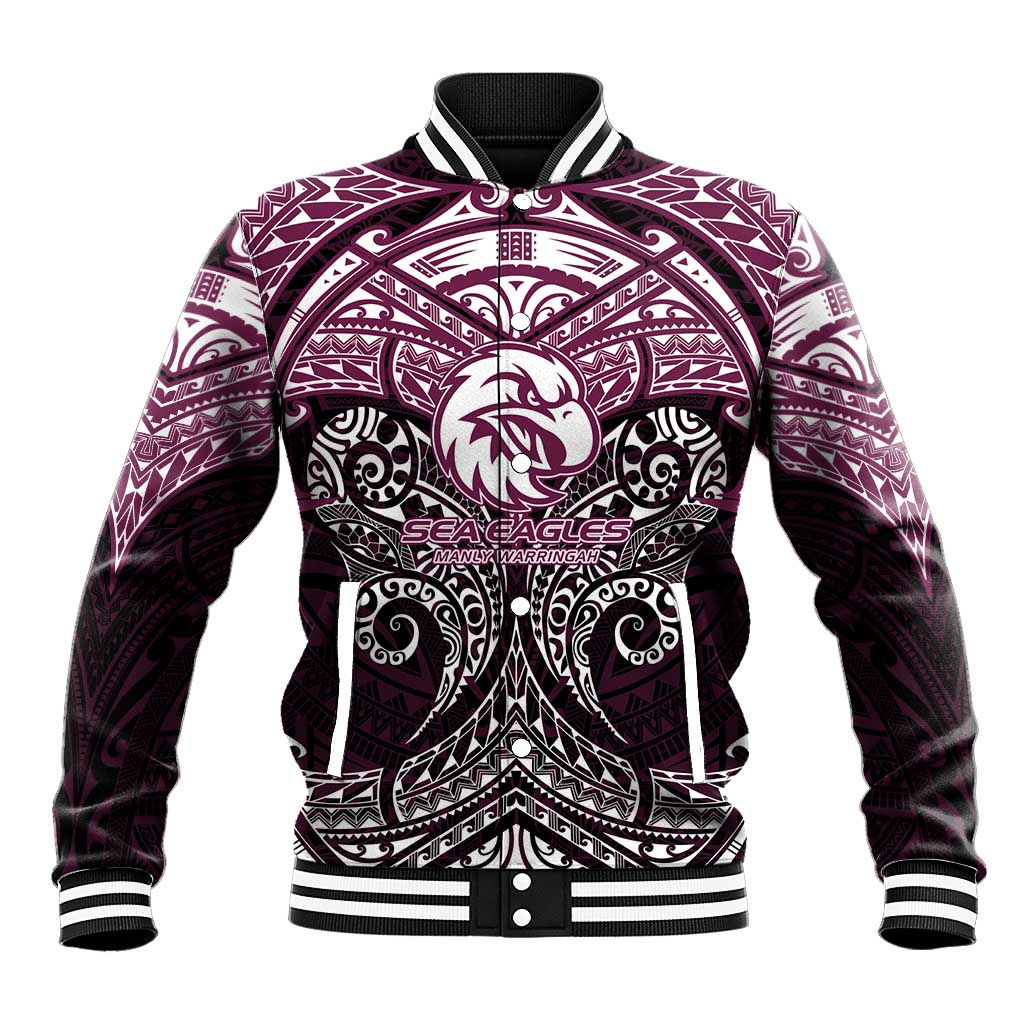 Personalized Manly Warringah Sea Eagles Baseball Jacket Polynesian Tribal Pattern Style