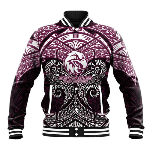 Personalized Manly Warringah Sea Eagles Baseball Jacket Polynesian Tribal Pattern Style