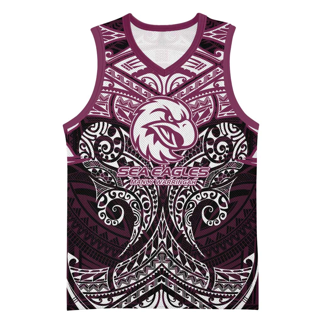 Personalized Manly Warringah Sea Eagles Basketball Jersey Polynesian Tribal Pattern Style