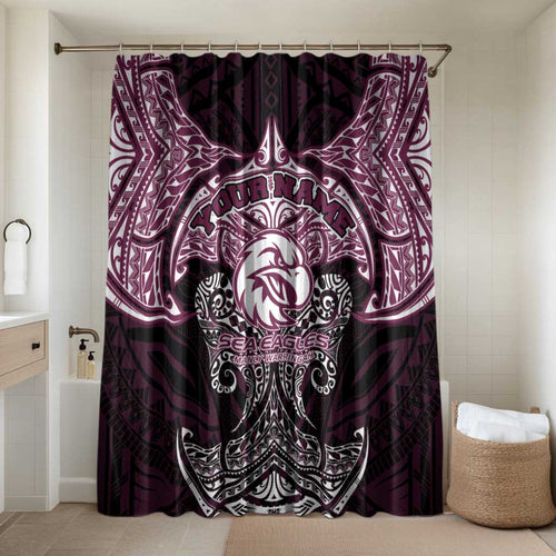 Personalized Manly Warringah Sea Eagles Bathroom Set Polynesian Tribal Pattern Style