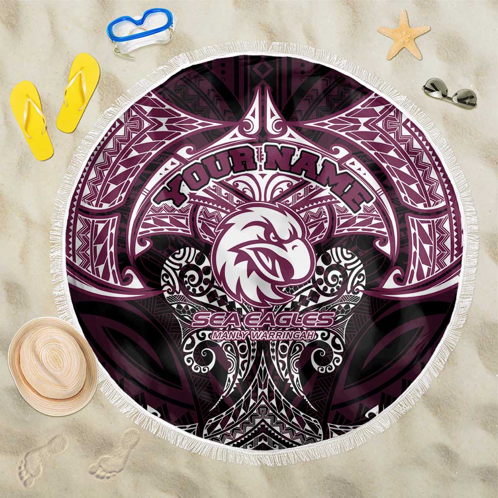 Personalized Manly Warringah Sea Eagles Beach Blanket Polynesian Tribal Pattern Style