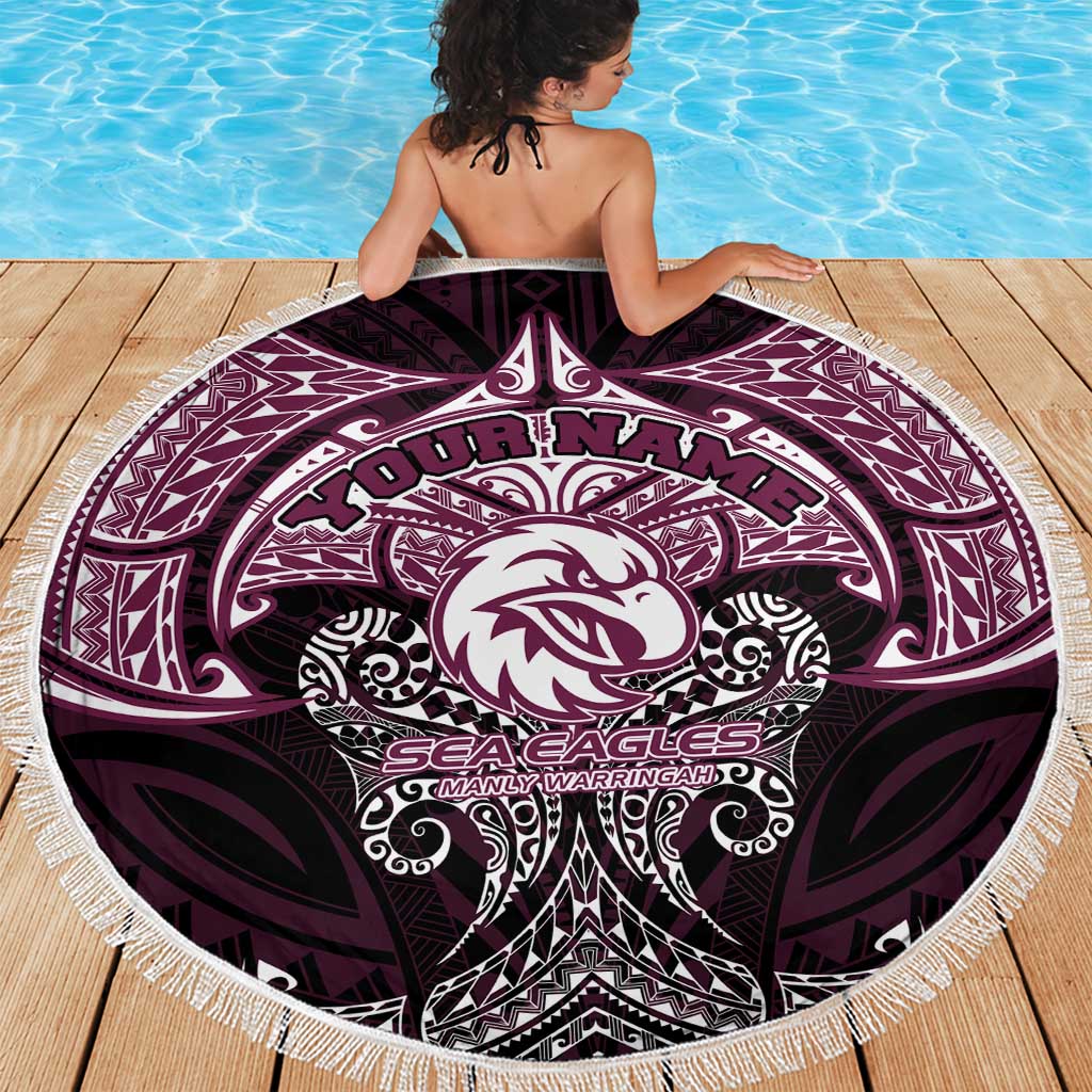 Personalized Manly Warringah Sea Eagles Beach Blanket Polynesian Tribal Pattern Style