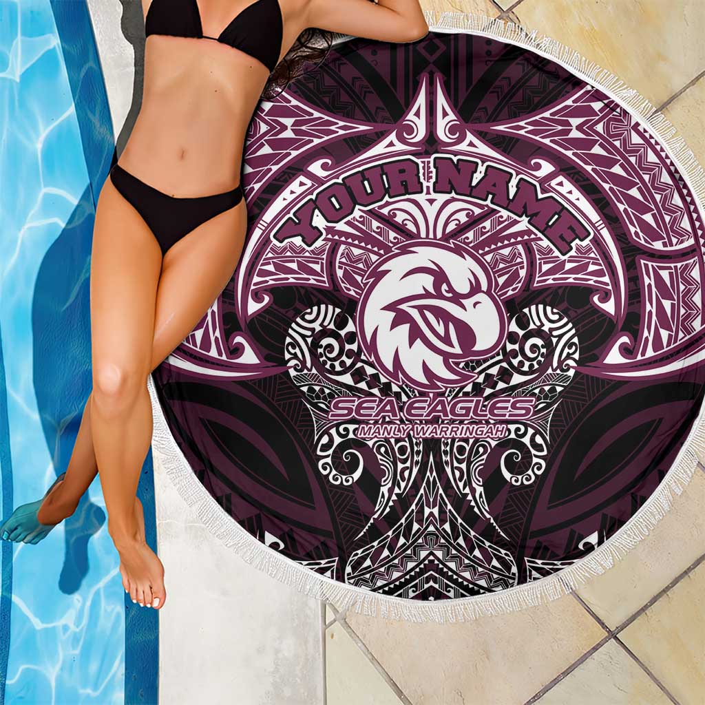 Personalized Manly Warringah Sea Eagles Beach Blanket Polynesian Tribal Pattern Style