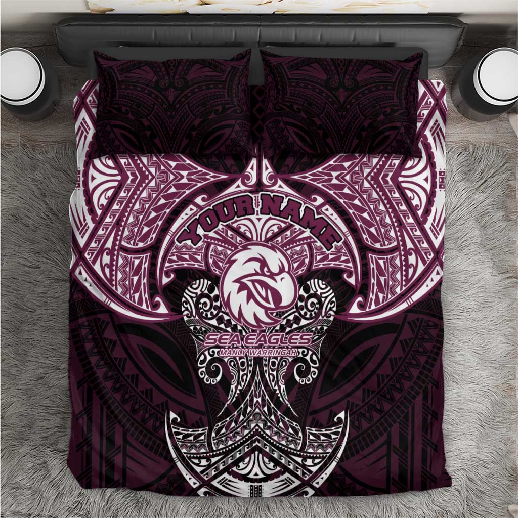Personalized Manly Warringah Sea Eagles Bedding Set Polynesian Tribal Pattern Style