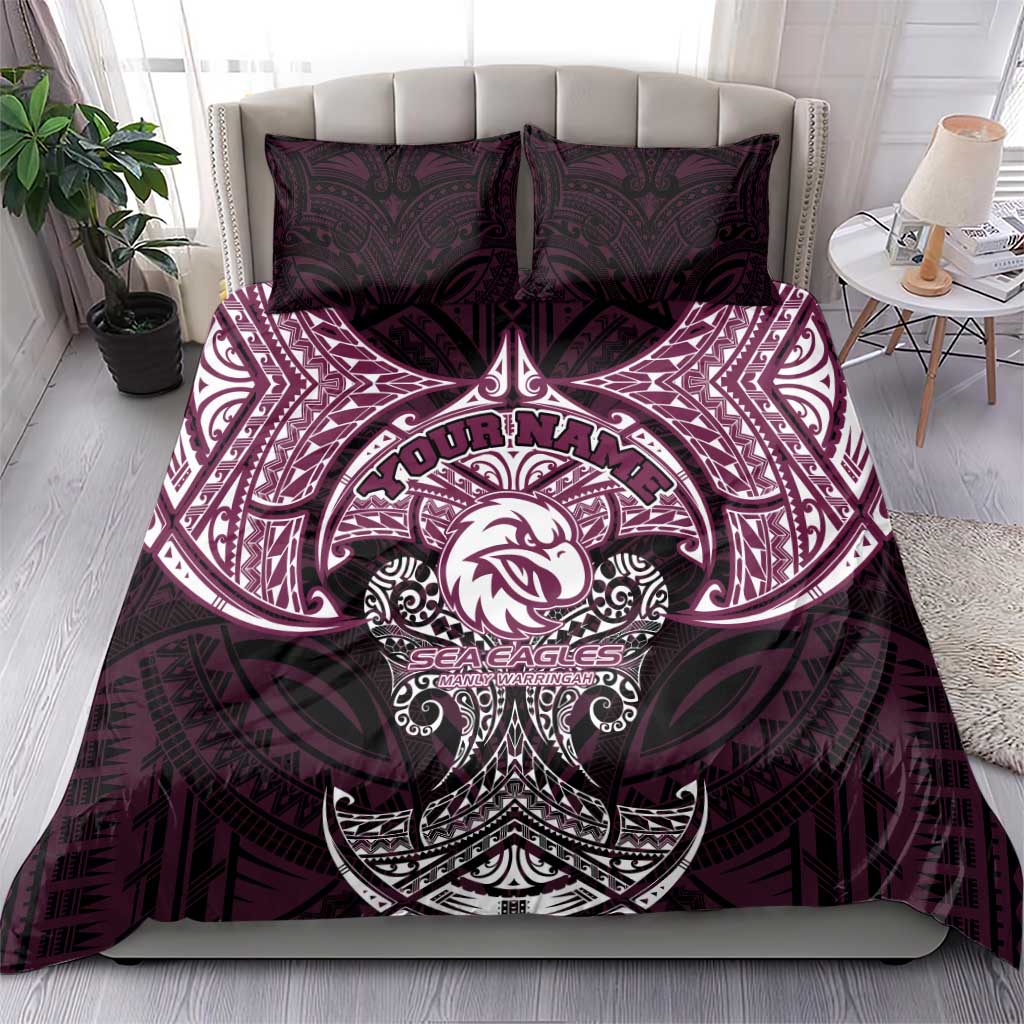 Personalized Manly Warringah Sea Eagles Bedding Set Polynesian Tribal Pattern Style