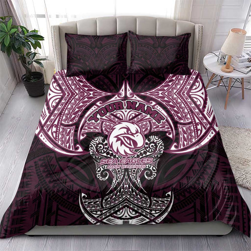 Personalized Manly Warringah Sea Eagles Bedding Set Polynesian Tribal Pattern Style