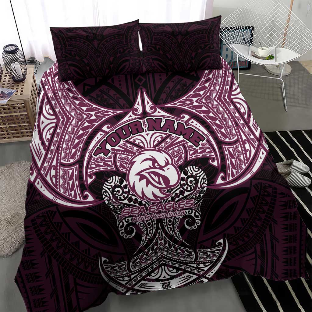 Personalized Manly Warringah Sea Eagles Bedding Set Polynesian Tribal Pattern Style