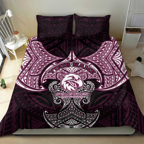 Personalized Manly Warringah Sea Eagles Bedding Set Polynesian Tribal Pattern Style