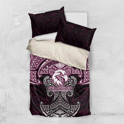 Personalized Manly Warringah Sea Eagles Bedding Set Polynesian Tribal Pattern Style