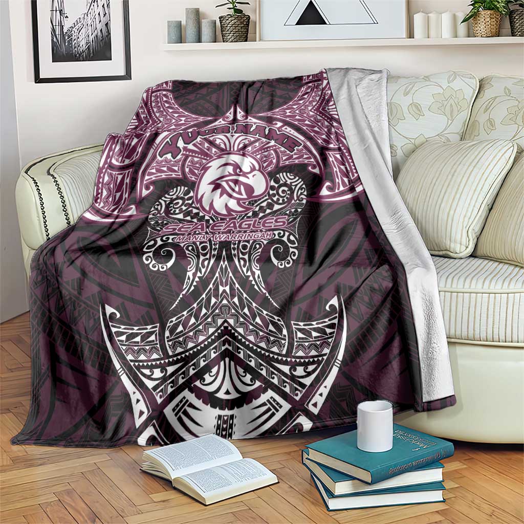 Personalized Manly Warringah Sea Eagles Blanket Polynesian Tribal Pattern Style