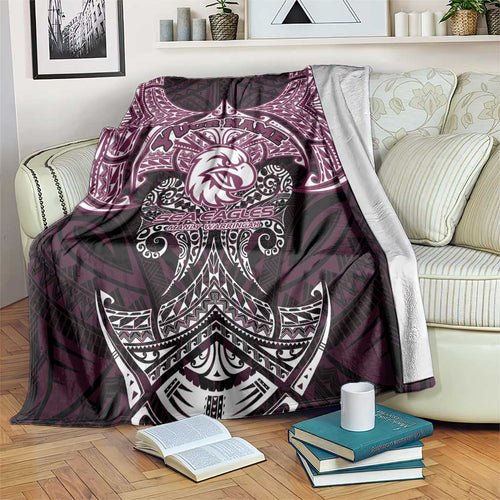 Personalized Manly Warringah Sea Eagles Blanket Polynesian Tribal Pattern Style