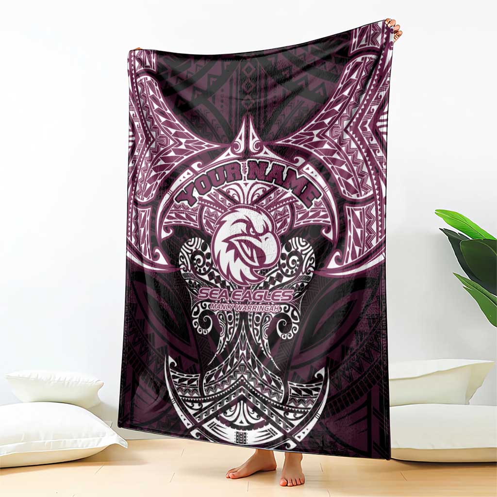 Personalized Manly Warringah Sea Eagles Blanket Polynesian Tribal Pattern Style
