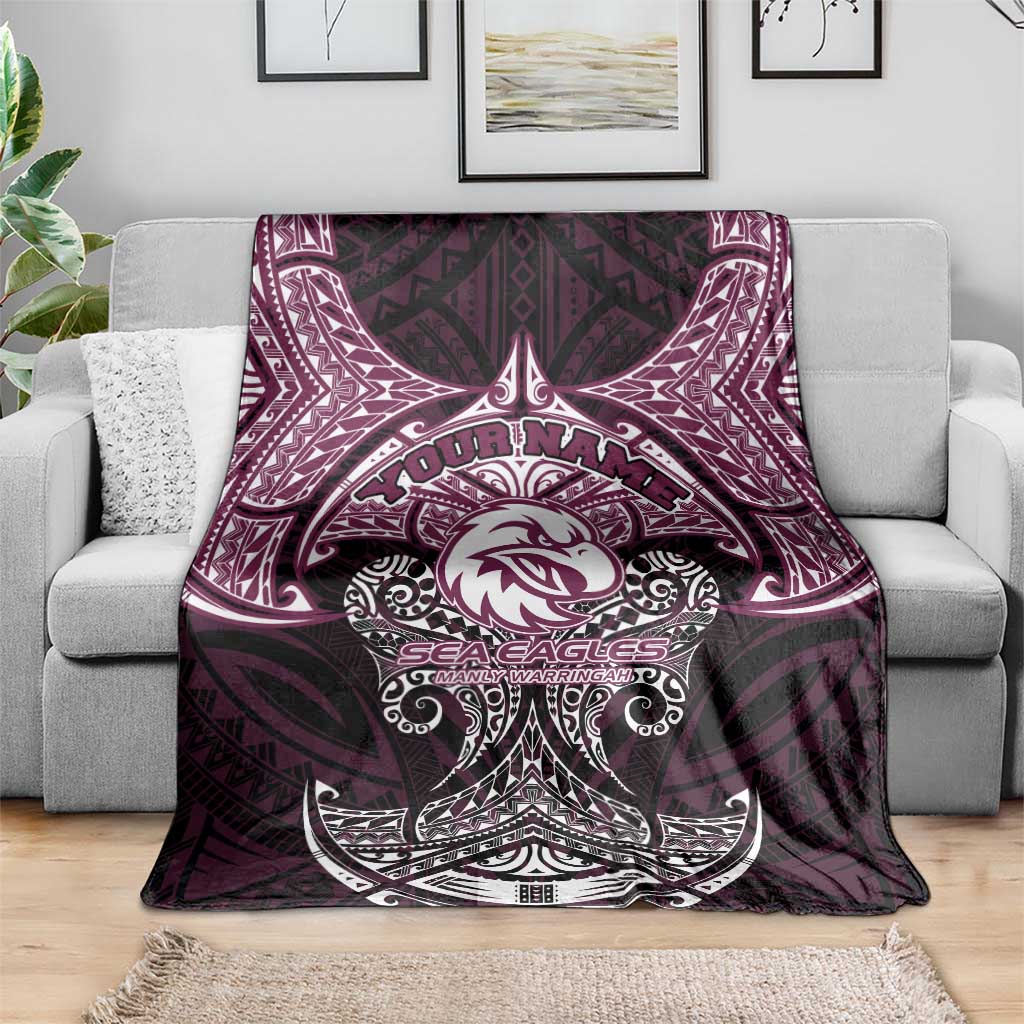Personalized Manly Warringah Sea Eagles Blanket Polynesian Tribal Pattern Style
