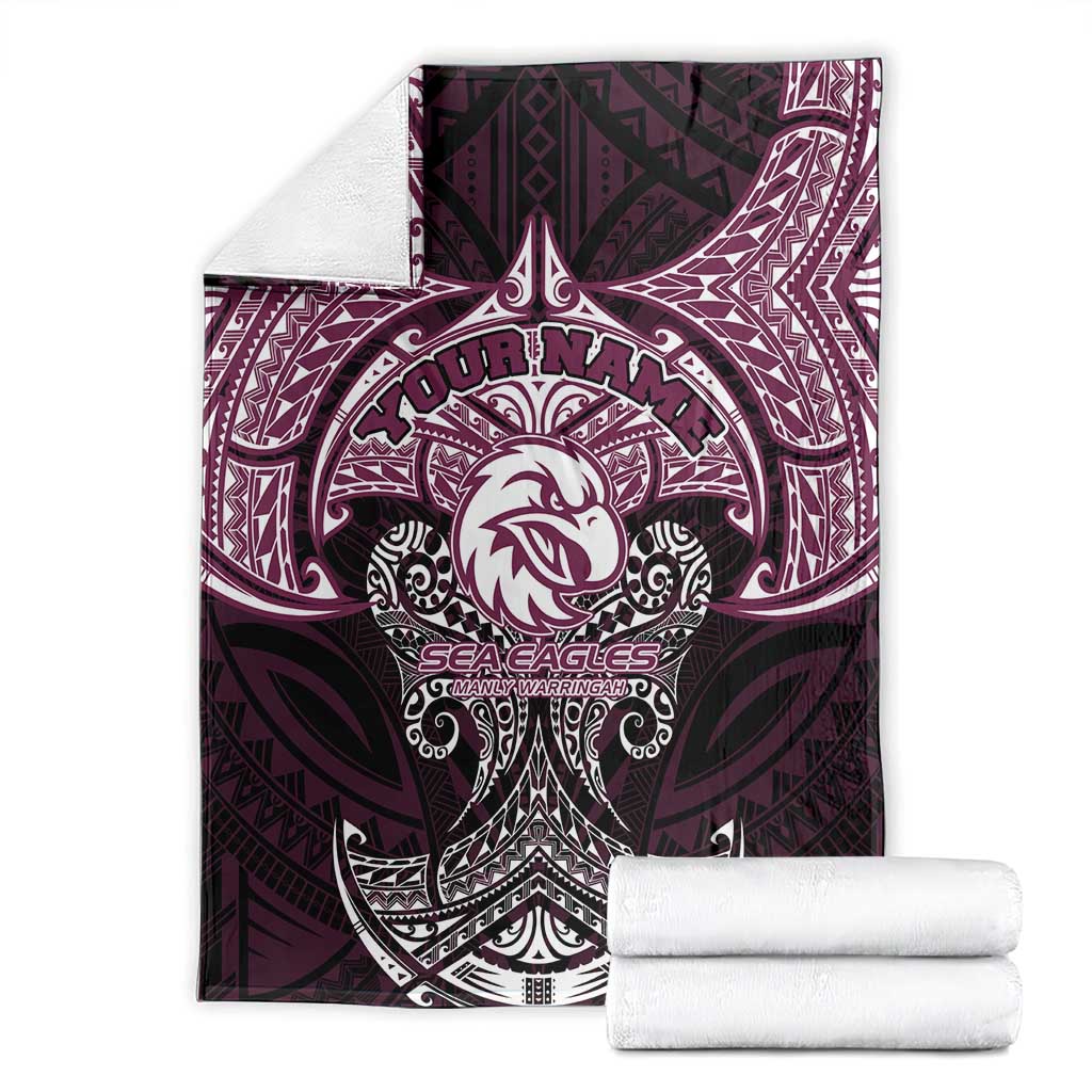 Personalized Manly Warringah Sea Eagles Blanket Polynesian Tribal Pattern Style