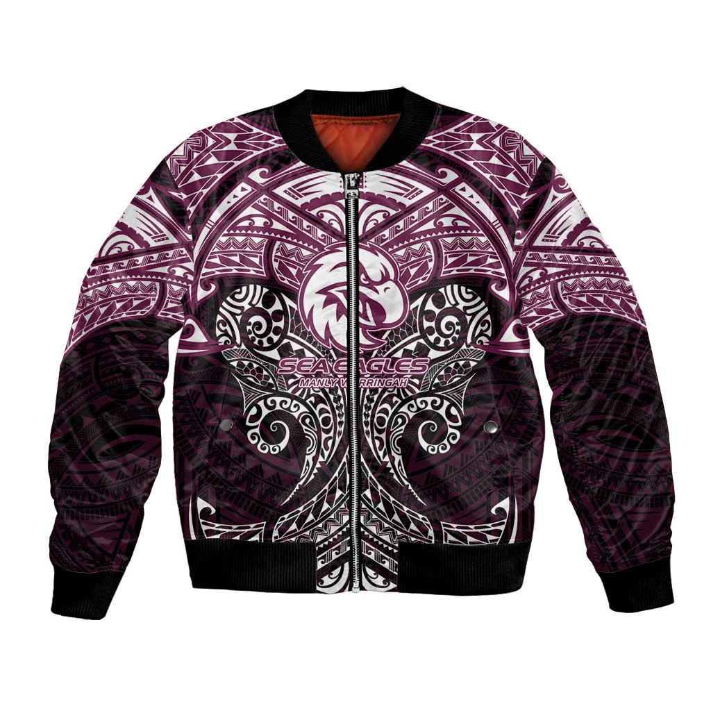 Personalized Manly Warringah Sea Eagles Bomber Jacket Polynesian Tribal Pattern Style
