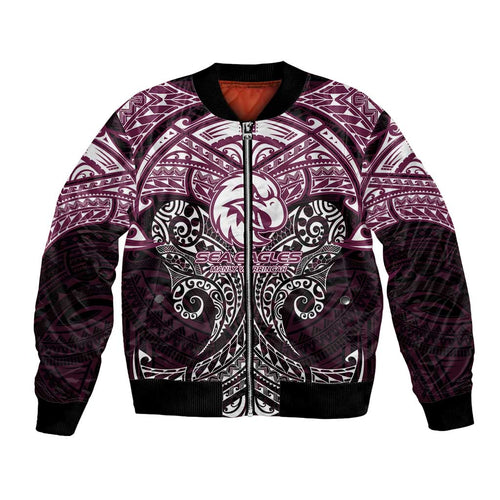 Personalized Manly Warringah Sea Eagles Bomber Jacket Polynesian Tribal Pattern Style