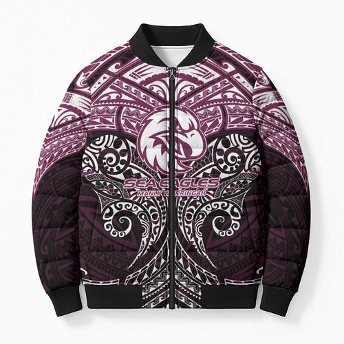 Personalized Manly Warringah Sea Eagles Bomber Puffer Jacket Polynesian Tribal Pattern Style