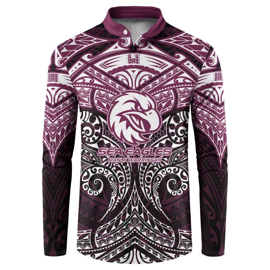Personalized Manly Warringah Sea Eagles Button Sweatshirt Polynesian Tribal Pattern Style