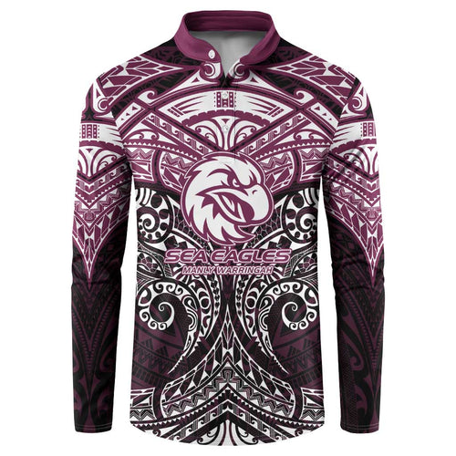 Personalized Manly Warringah Sea Eagles Button Sweatshirt Polynesian Tribal Pattern Style