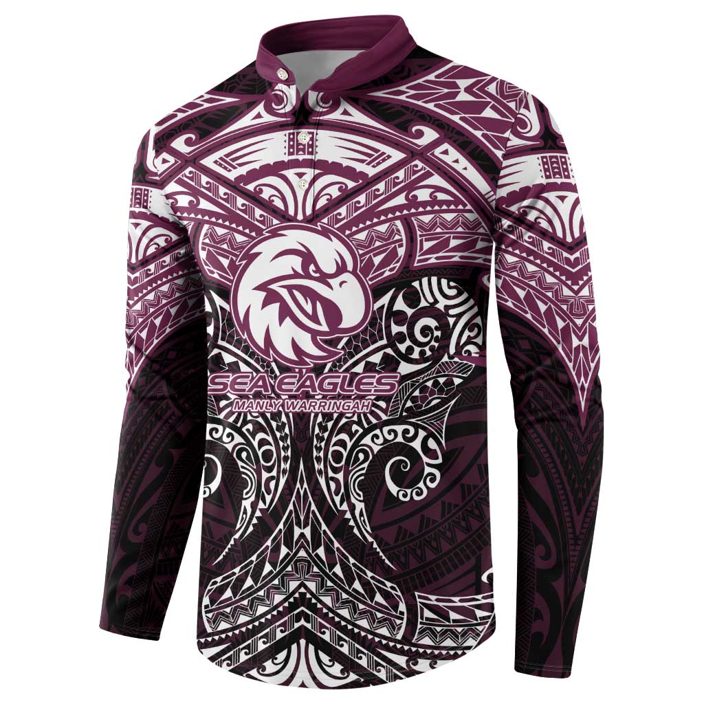 Personalized Manly Warringah Sea Eagles Button Sweatshirt Polynesian Tribal Pattern Style