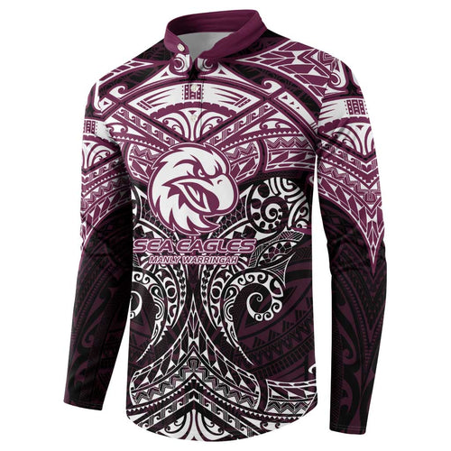 Personalized Manly Warringah Sea Eagles Button Sweatshirt Polynesian Tribal Pattern Style