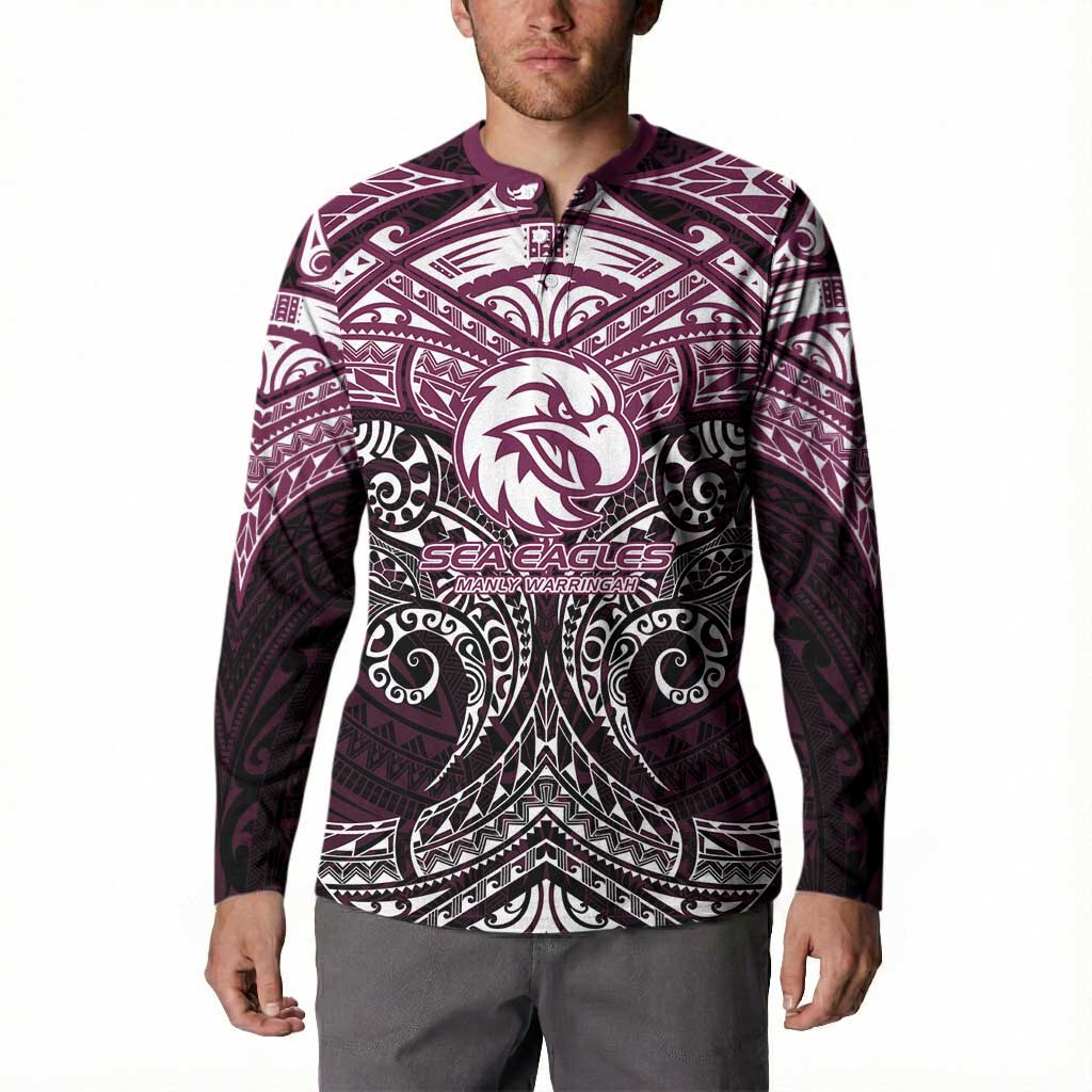 Personalized Manly Warringah Sea Eagles Button Sweatshirt Polynesian Tribal Pattern Style