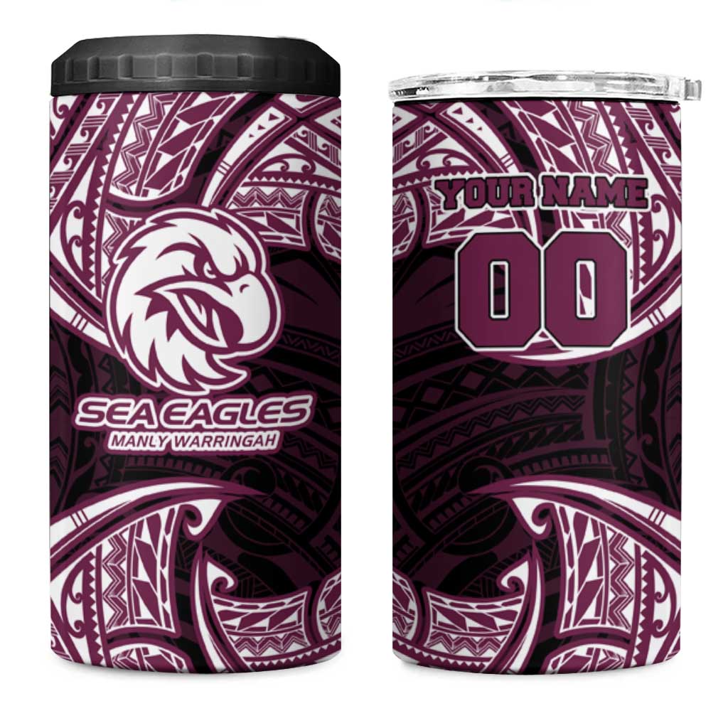 Personalized Manly Warringah Sea Eagles 4 in 1 Can Cooler Tumbler Polynesian Tribal Pattern Style