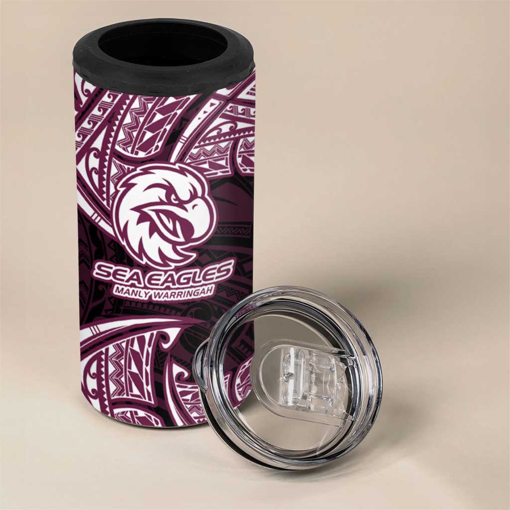 Personalized Manly Warringah Sea Eagles 4 in 1 Can Cooler Tumbler Polynesian Tribal Pattern Style