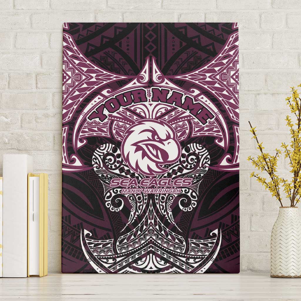 Personalized Manly Warringah Sea Eagles Canvas Wall Art Polynesian Tribal Pattern Style