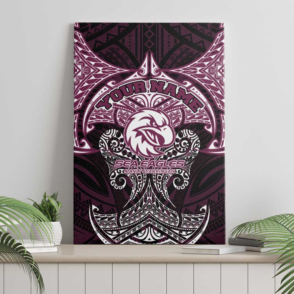 Personalized Manly Warringah Sea Eagles Canvas Wall Art Polynesian Tribal Pattern Style