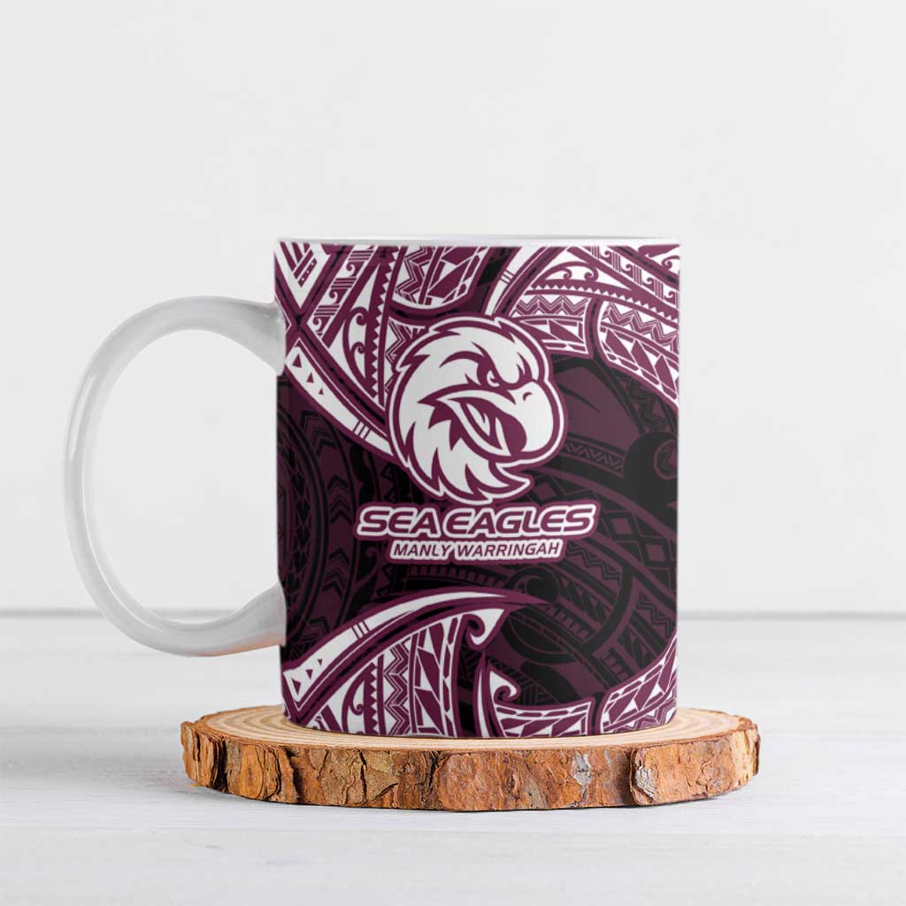 Personalized Manly Warringah Sea Eagles Ceramic Mug Polynesian Tribal Pattern Style