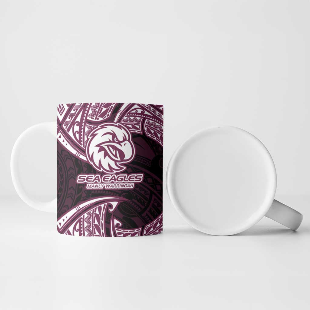 Personalized Manly Warringah Sea Eagles Ceramic Mug Polynesian Tribal Pattern Style