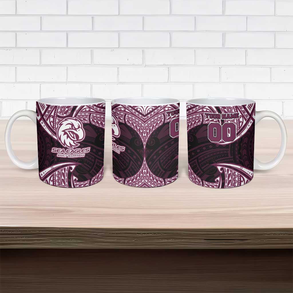 Personalized Manly Warringah Sea Eagles Ceramic Mug Polynesian Tribal Pattern Style