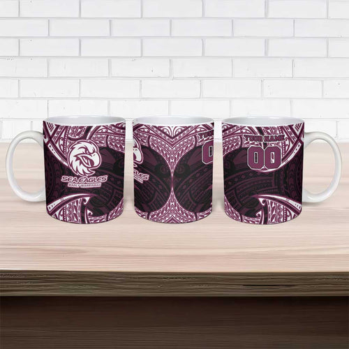 Personalized Manly Warringah Sea Eagles Ceramic Mug Polynesian Tribal Pattern Style