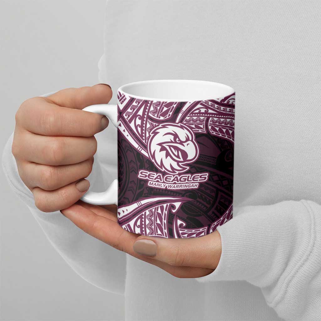 Personalized Manly Warringah Sea Eagles Ceramic Mug Polynesian Tribal Pattern Style