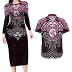 Personalized Manly Warringah Sea Eagles Couples Matching Long Sleeve Bodycon Dress and Hawaiian Shirt Polynesian Tribal Pattern Style