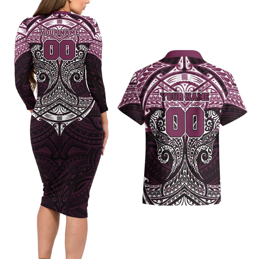 Personalized Manly Warringah Sea Eagles Couples Matching Long Sleeve Bodycon Dress and Hawaiian Shirt Polynesian Tribal Pattern Style